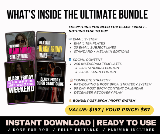 Ultimate Black Friday Marketing Bundle | 240 Social Templates + Email System + Complete Strategy (PLR/MRR)