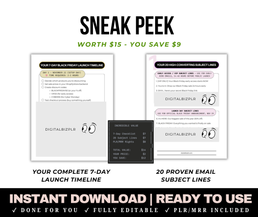 Black Friday Email Marketing Starter Kit | Launch Checklist + 20 Subject Lines (PLR/MRR)