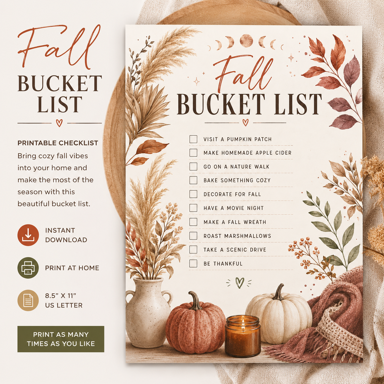 Modern Boho Fall Bucket List Printable