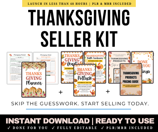 Thanksgiving Seller Kit MRR - Digital Products Bundle with Etsy Listings, Market Data & Pricing Guide