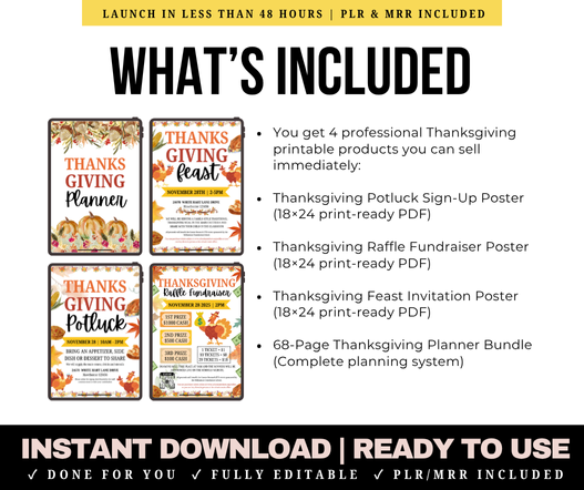Thanksgiving Seller Kit MRR - Digital Products Bundle with Etsy Listings, Market Data & Pricing Guide
