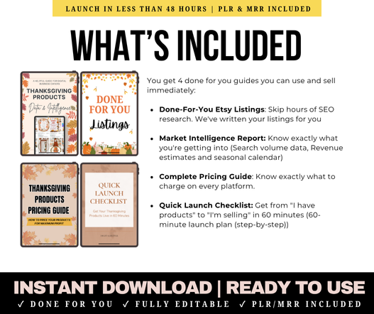 Thanksgiving Seller Kit MRR - Digital Products Bundle with Etsy Listings, Market Data & Pricing Guide