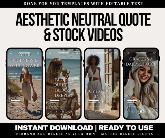 Aesthetic Neutral Reels Video Bundle | 20 Editable Instagram Reels | PLR + MRR