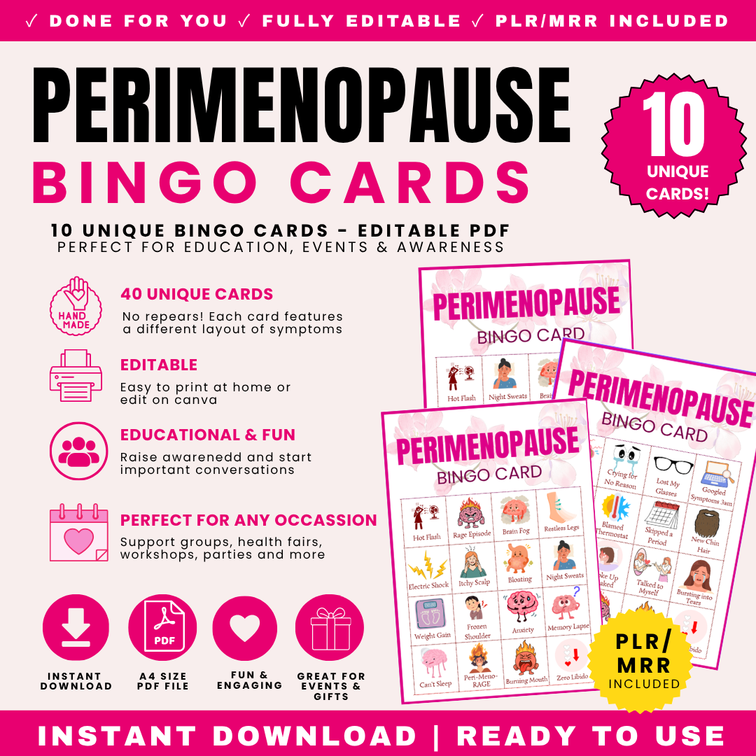 Perimenopause Bingo Cards PLR