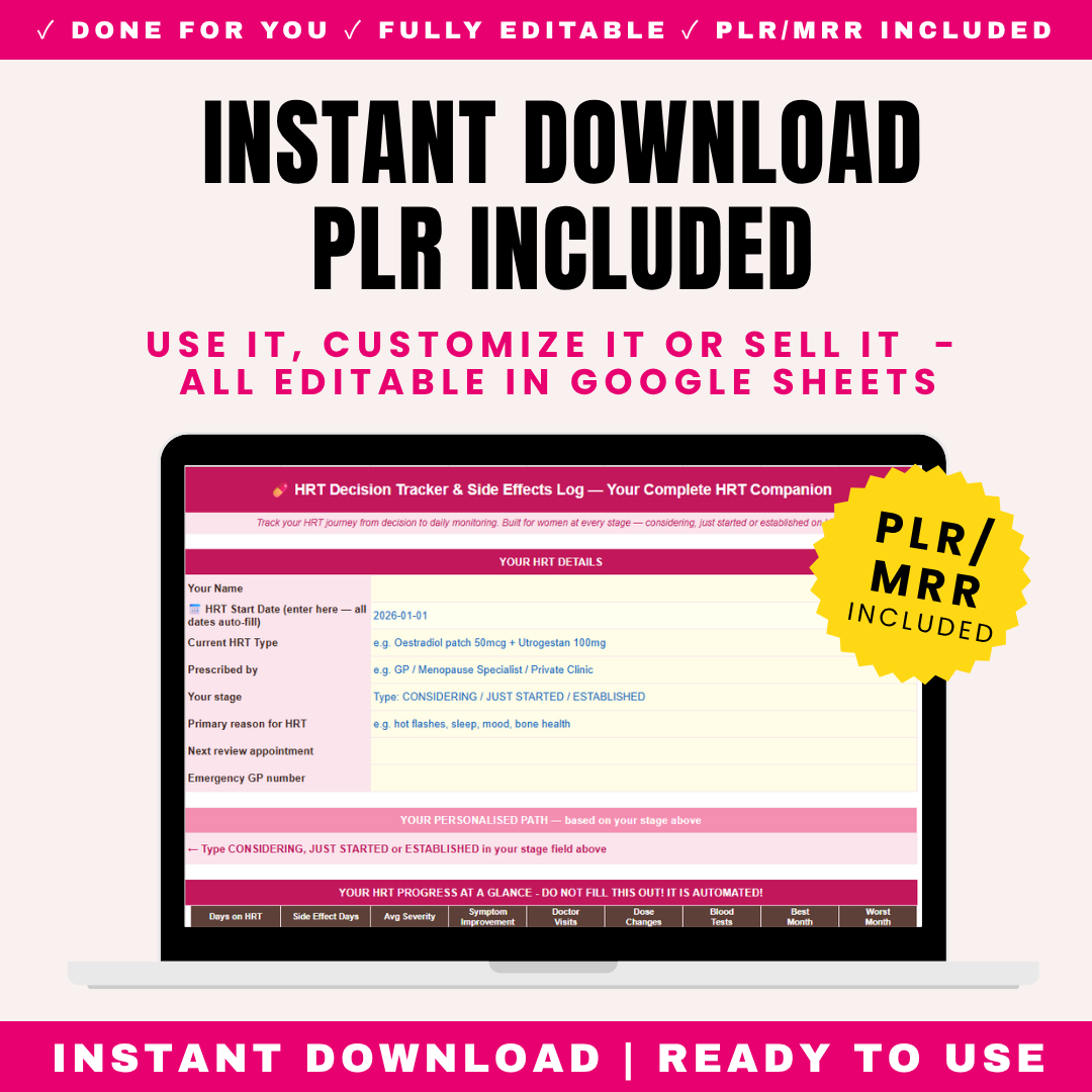 HRT Decision Tracker & Side Effects Log PLR