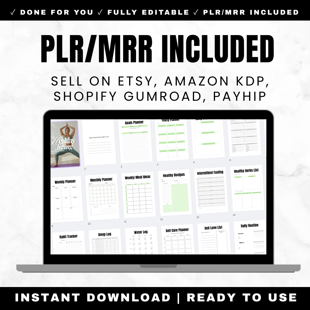 Holistic health planner PDF 32 pages goal setting fitness nutrition mental health self-care Private Label Rights included