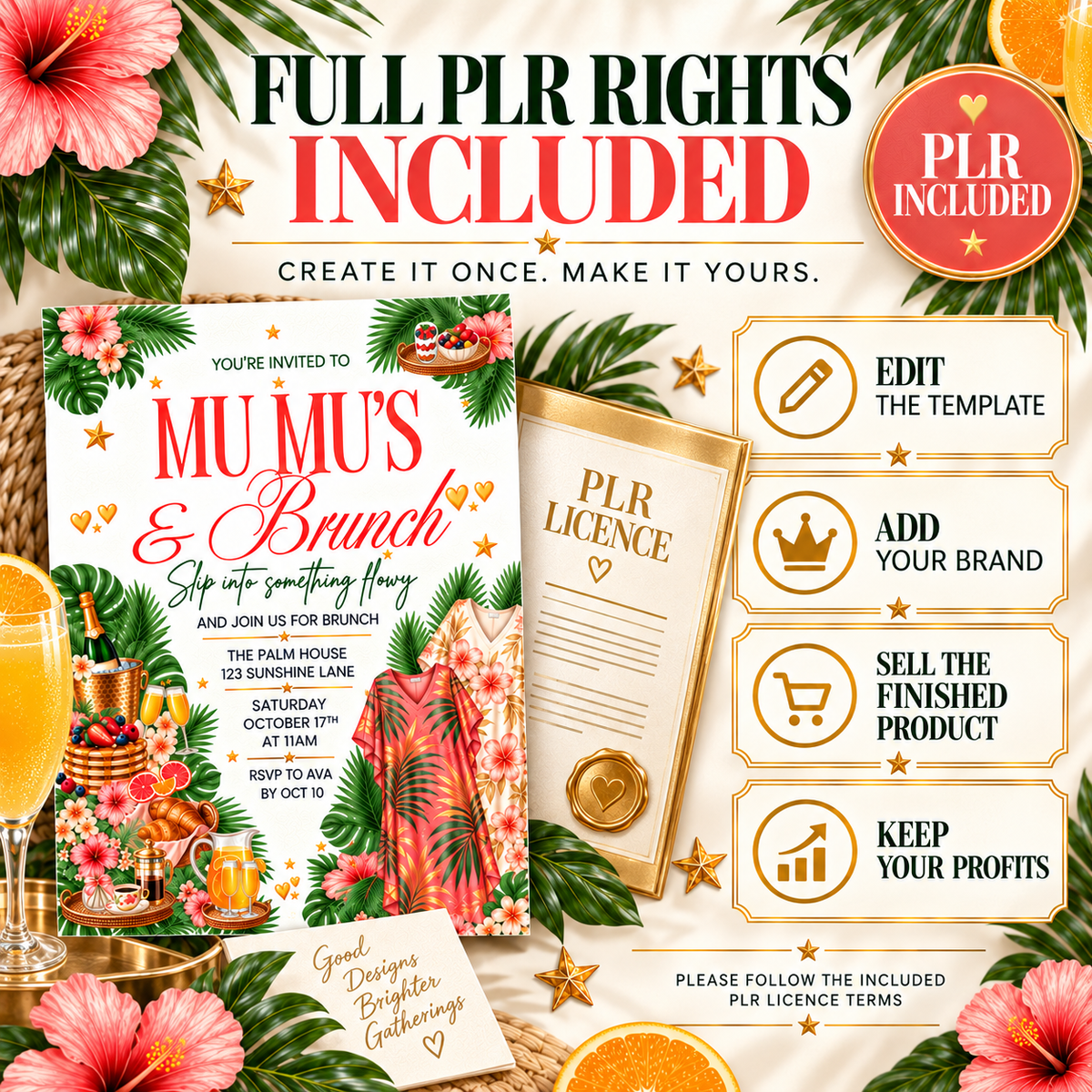 Mu Mu's Brunch Editable Invitation PLR
