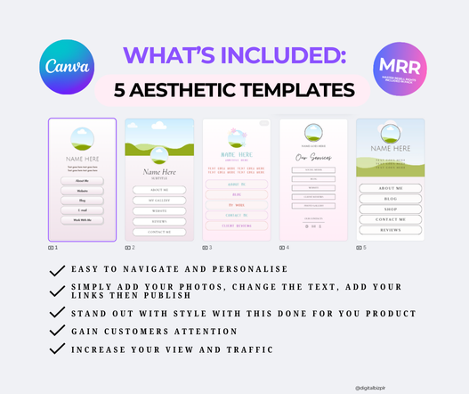 5 Aesthetic Link in Bio Canva Templates