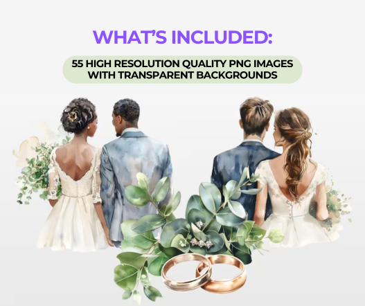 55 PNG Wedding Clipart Bundle
