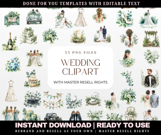 55 PNG Wedding Clipart Bundle