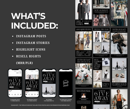 Dark Aesthetic Fashion Social Media Templates - WITHOUT PHOTOS