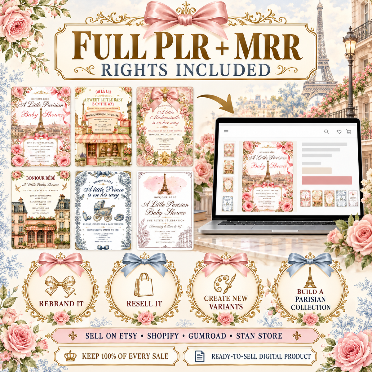Parisian Baby Shower Invitation Bundle PLR