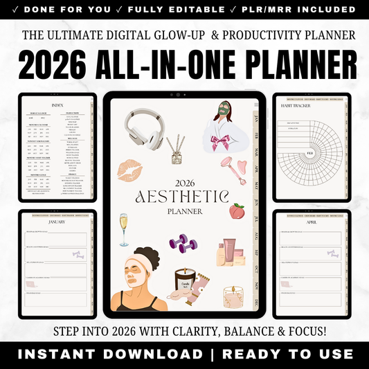 2026 Digital All-in-One Planner: Glow Up, Goal Setting, Daily, Weekly, Monthly Pages, Habit Tracker, Budget & Fitness Templates and More