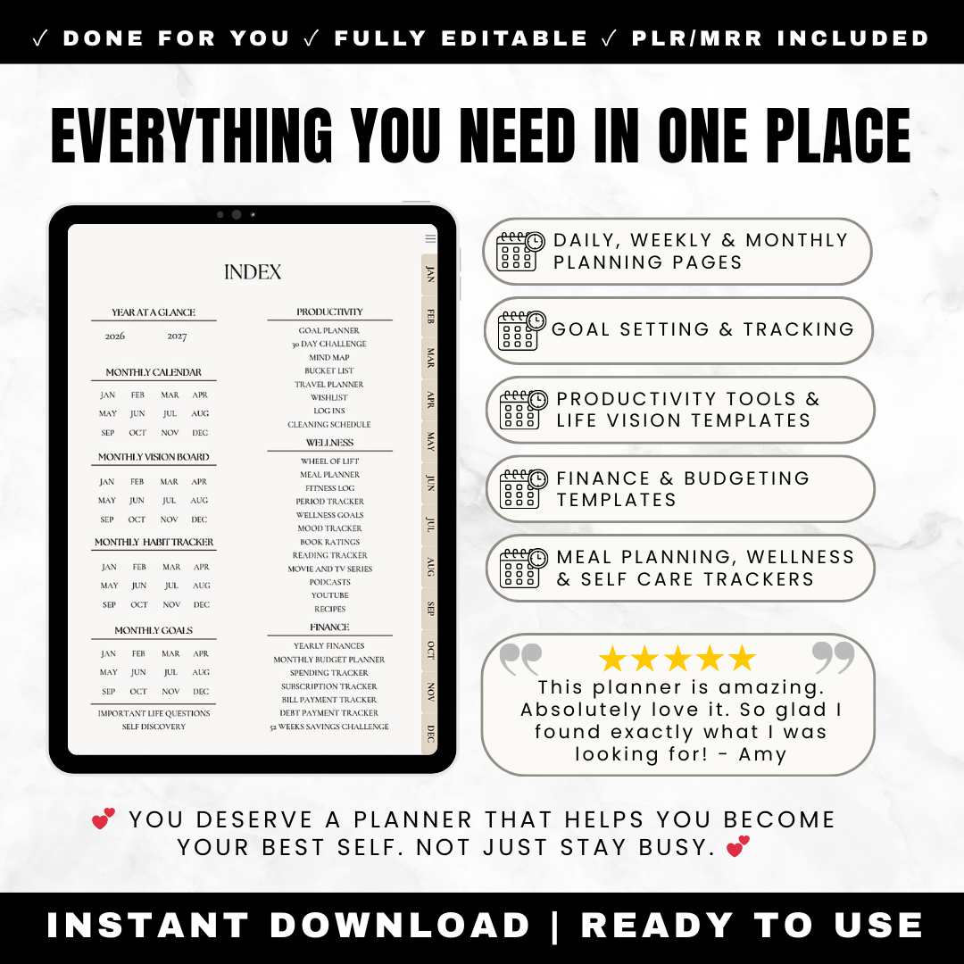 2026 Digital Planner, THAT GIRL Planner, Daily Weekly Monthly, Hyperlinked, iPad, GoodNotes, Aesthetic, Wellness, Self Care, Productivity
