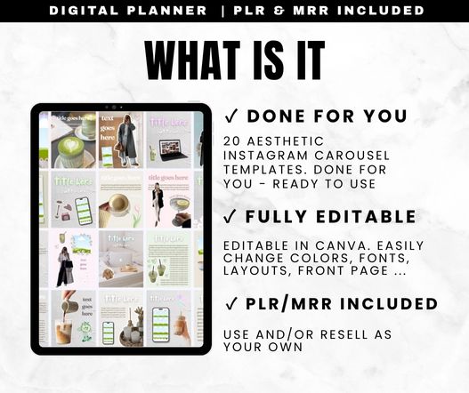 Instagram carousel templates Canva editable with master resell rights for content creators