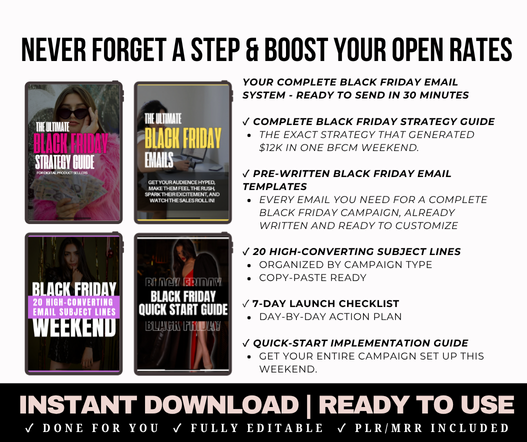 Black Friday Email Templates Bundle | 7 Pre-Written Emails + Strategy Guide + Subject Lines (PLR/MRR)