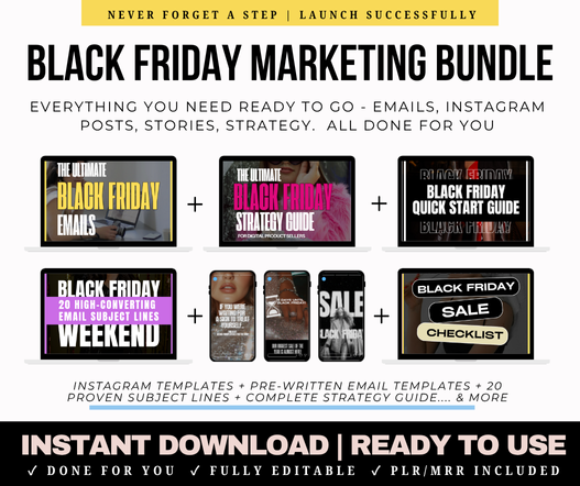 Black Friday Marketing Bundle | Email Templates + 120 Instagram Templates + Strategy Guide (PLR/MRR)