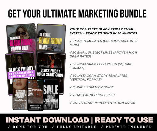 Black Friday Marketing Bundle | Email Templates + 120 Instagram Templates + Strategy Guide (PLR/MRR)