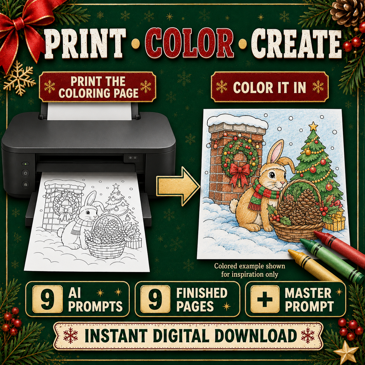 Christmas Rabbit Coloring Page AI Prompt Pack (MRR)