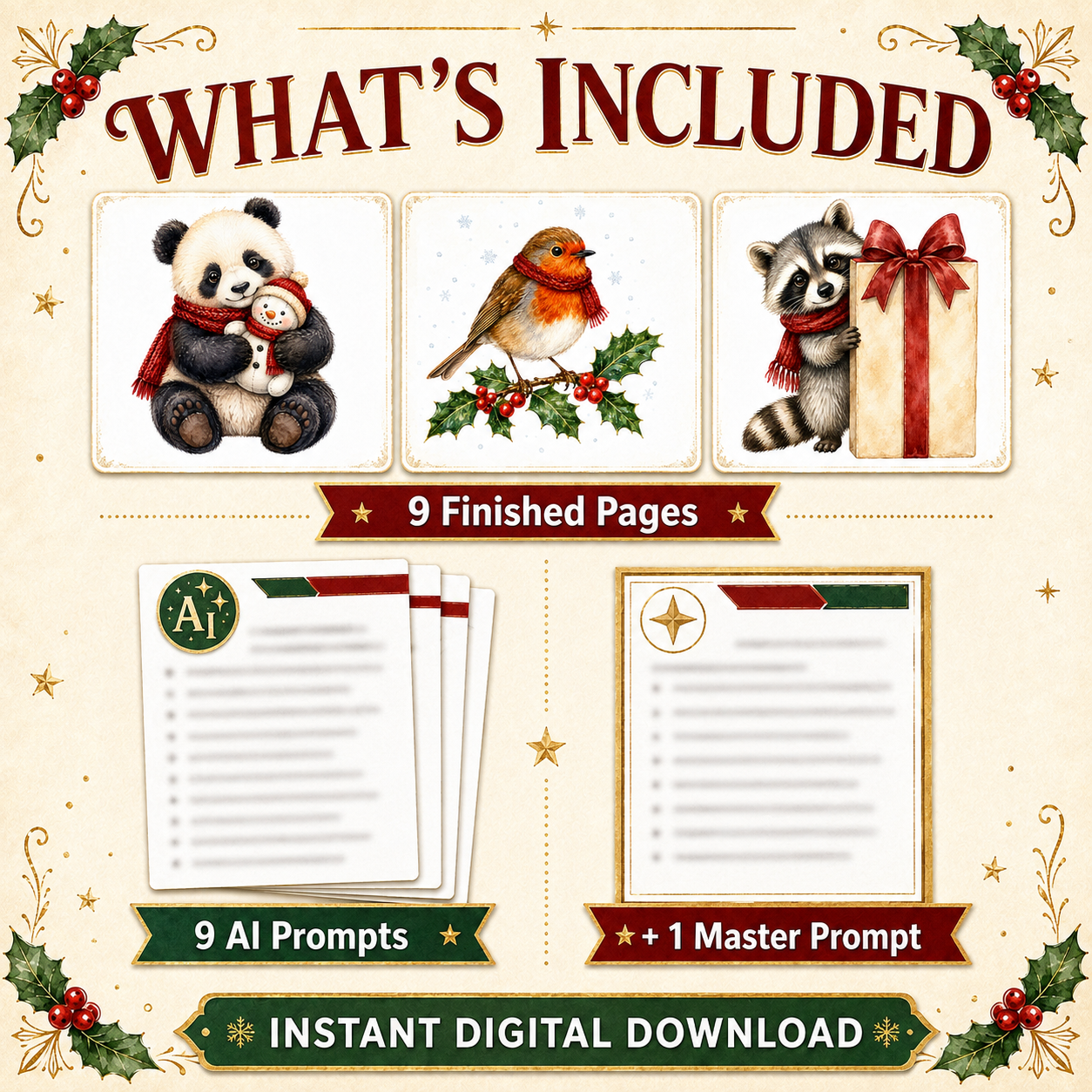 Christmas Animal Clipart AI Prompt Pack