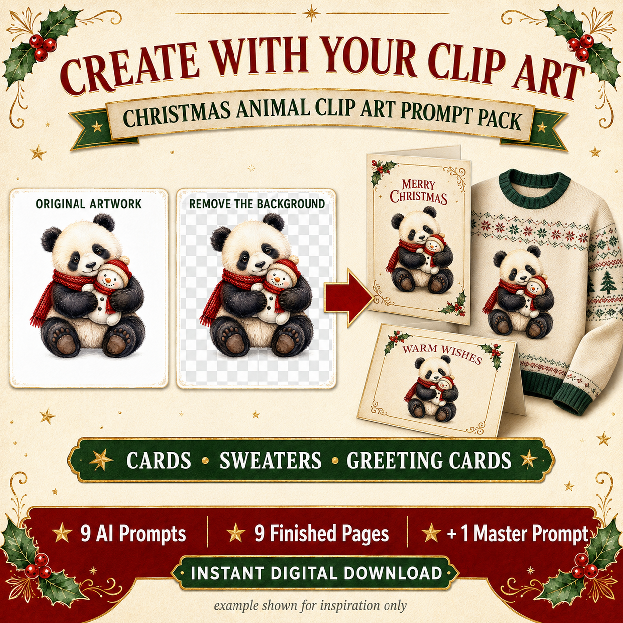 Christmas Animal Clipart AI Prompt Pack