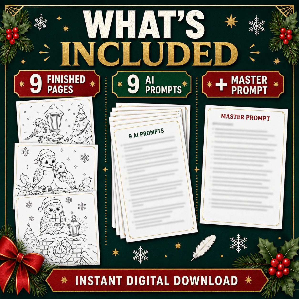 Christmas Bird Coloring Page AI Prompt Pack