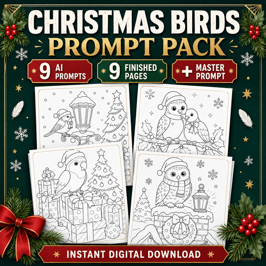 Christmas Bird Coloring Page AI Prompt Pack