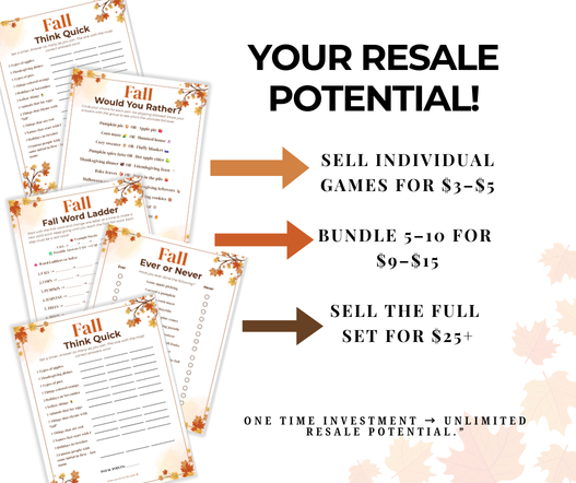 30 Editable Fall Games with PLR Rights | Canva Templates + PDFs + Answer Keys
