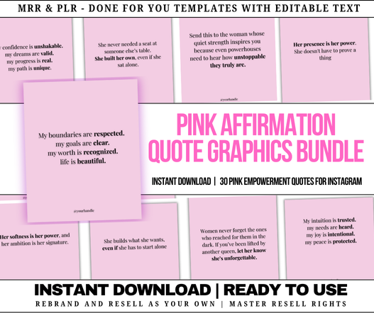 30 Pink Affirmation Quote Graphics Bundle