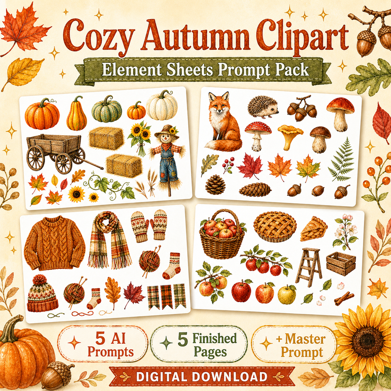 Cozy Autumn Clipart AI Prompt Pack