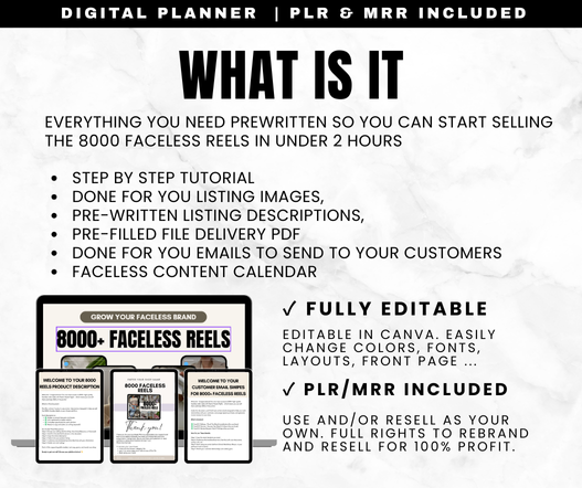 What's included in Faceless Reels Business Bundle - listing images, product descriptions, delivery templates, email swipes, content calendar