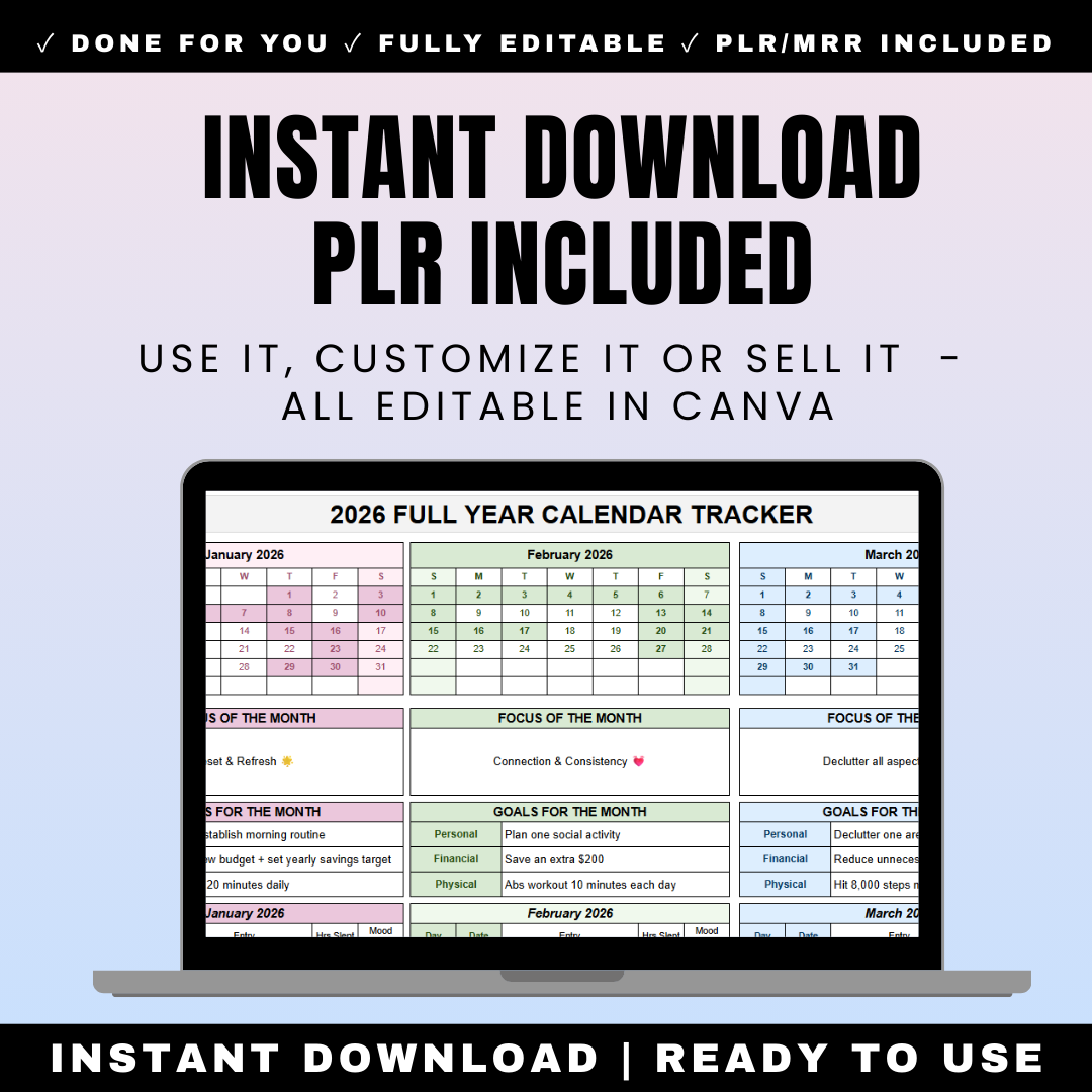 2026 Google Sheets Life Planner - Complete Year at a Glance Calendar Full Year One Page - 12 Month Habit Tracker with Automatic Progress Visuals - Monthly Goal Planning - Mood Sleep Tracking - Reflection System - Digital Productivity Planner - Customizable Spreadsheet - PLR MRR Resell Rights
