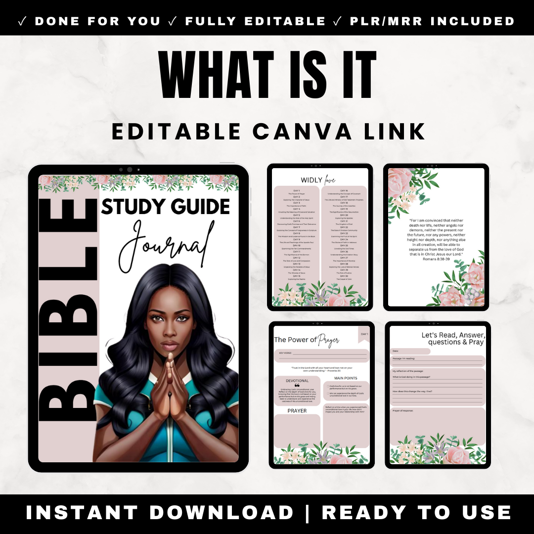 Bible Study Guide Canva Journal Template for Women PLR