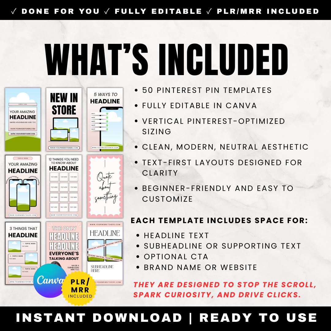 50 Pinterest Pin Templates for Canva PLR
