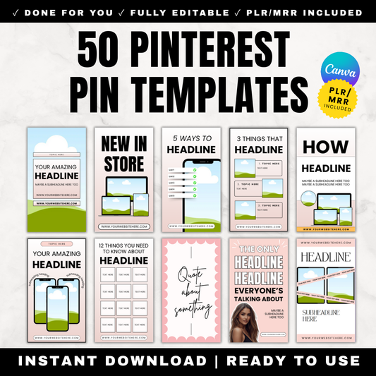 50 Pinterest Pin Templates for Canva PLR