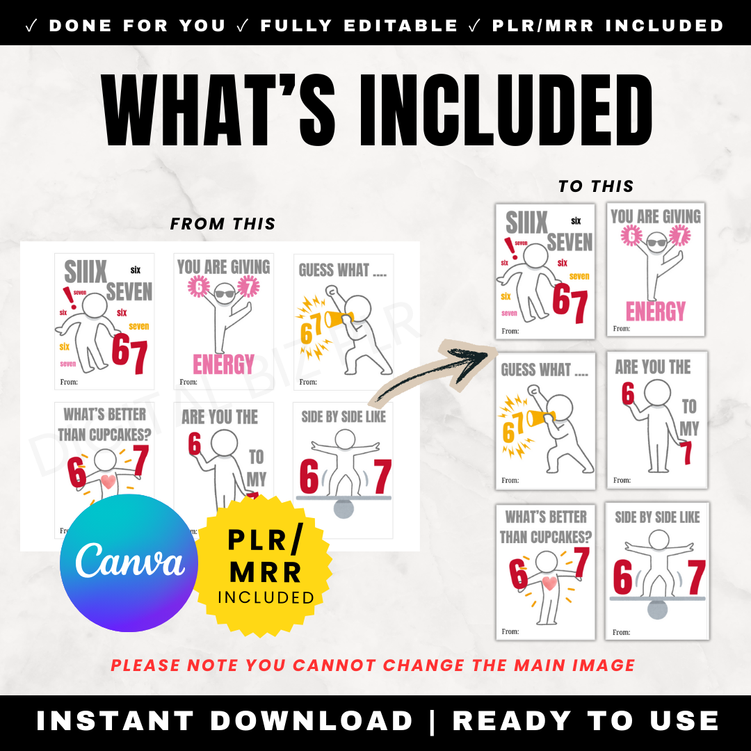 Promotional graphic for Canva with text about PLR/MRR included and instant download availability.