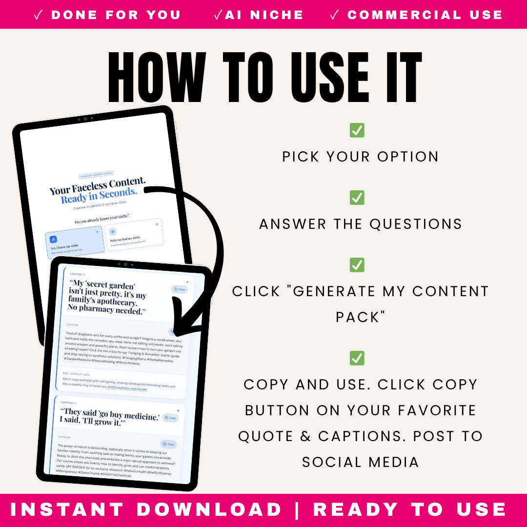 Faceless Content Generator - Instagram & TikTok Quote, Caption & Reel Idea Creator