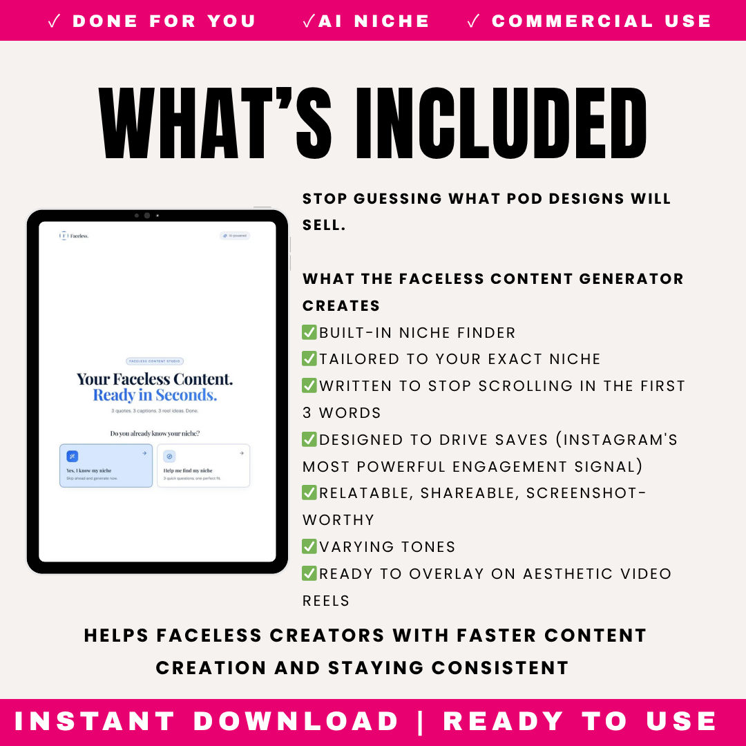 Faceless Content Generator - Instagram & TikTok Quote, Caption & Reel Idea Creator