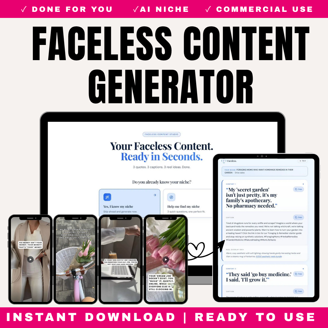 Faceless Content Generator - Instagram & TikTok Quote, Caption & Reel Idea Creator