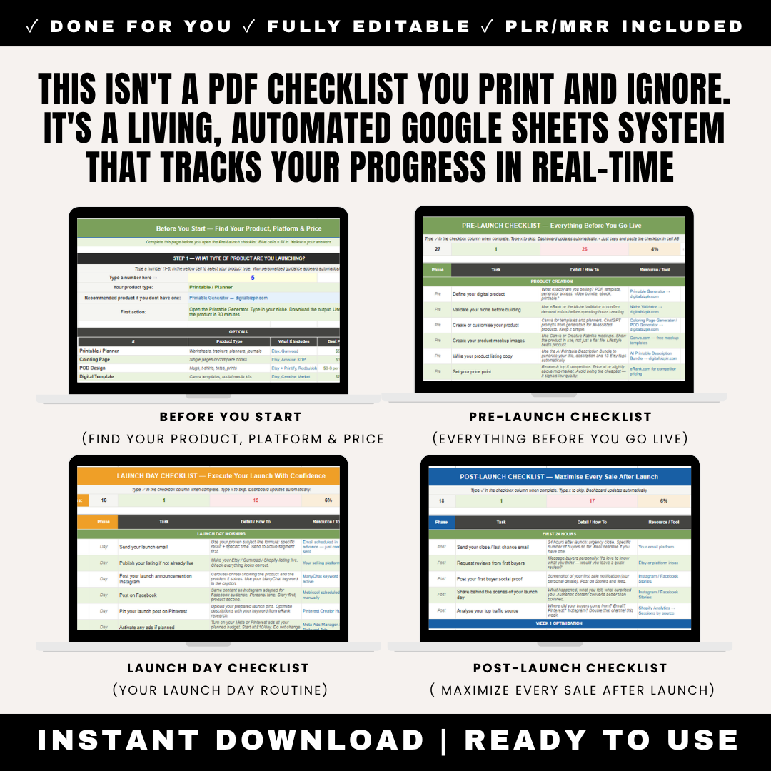 Digital Product Launch Checklist Template PLR MRR