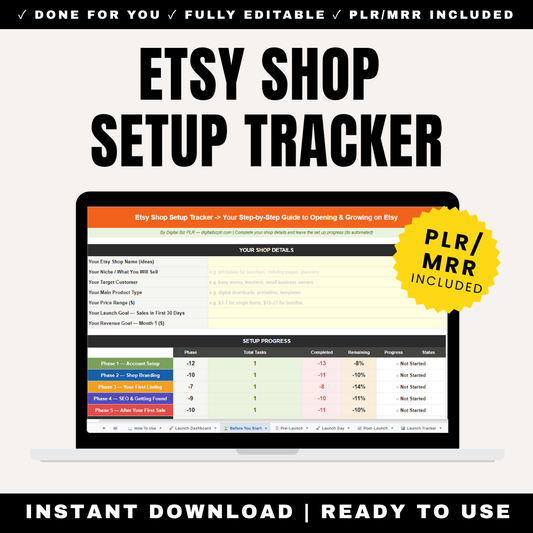 Etsy Shop Setup Tracker Checklist PLR MRR