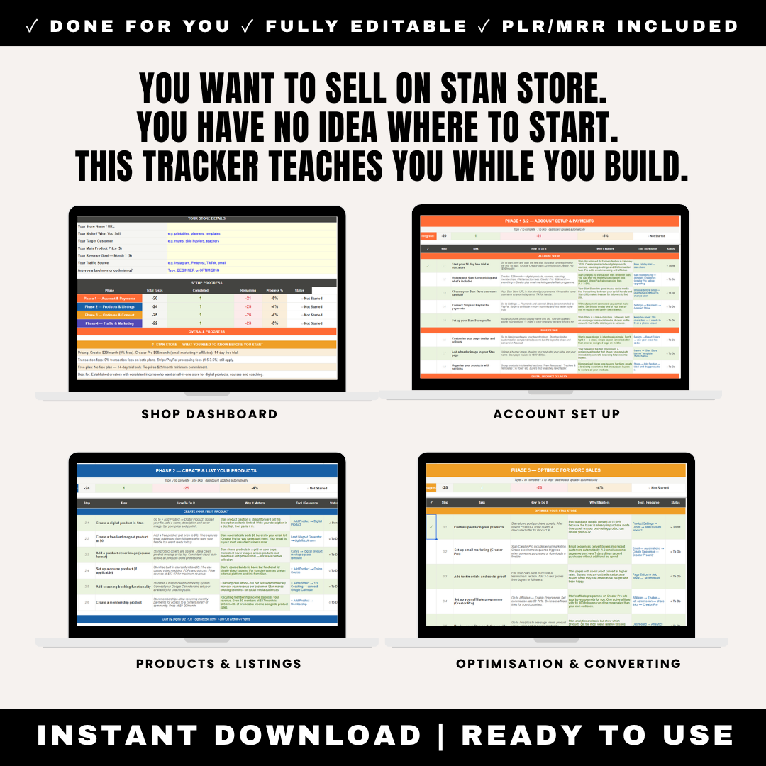 Stan Store Setup Tracker - Complete System for Launching & Optimizing Your Stan Store