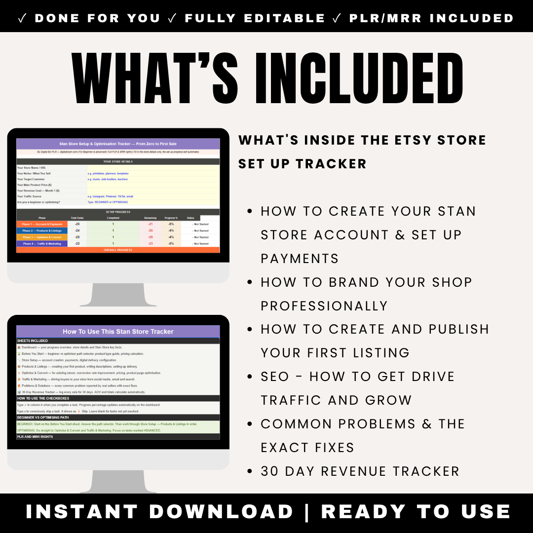 Stan Store Setup Tracker - Complete System for Launching & Optimizing Your Stan Store