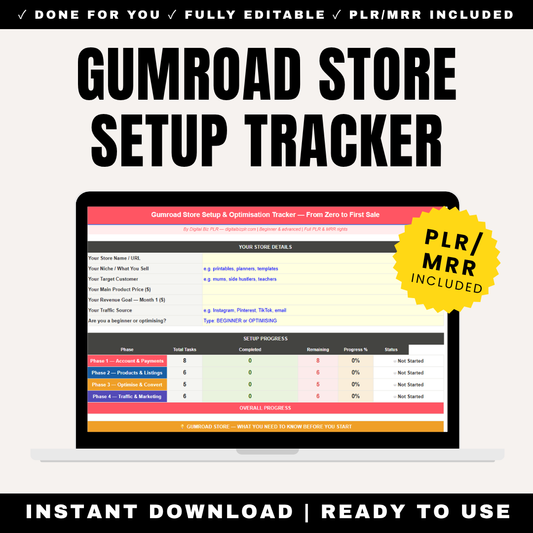 Gumroad Store Setup Tracker Guide Checklist PLR