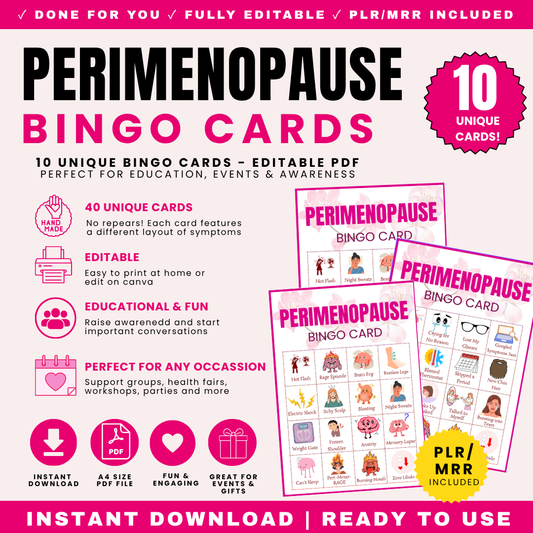 Perimenopause Bingo Cards PLR