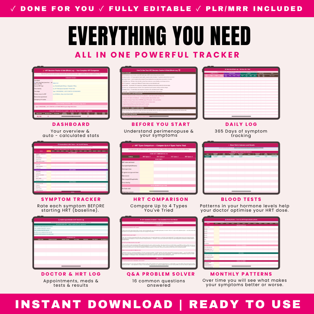 HRT Decision Tracker & Side Effects Log PLR
