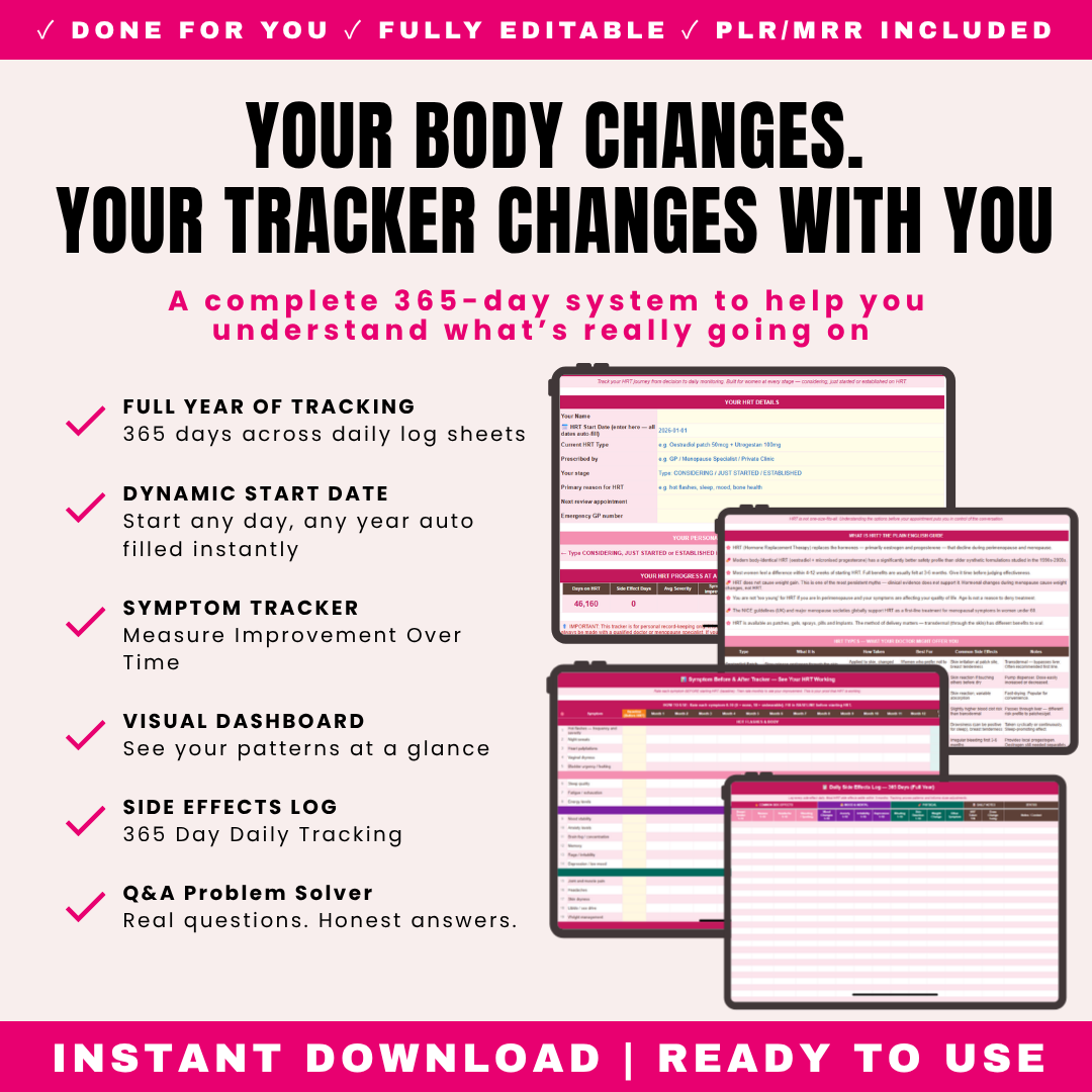 HRT Decision Tracker & Side Effects Log PLR