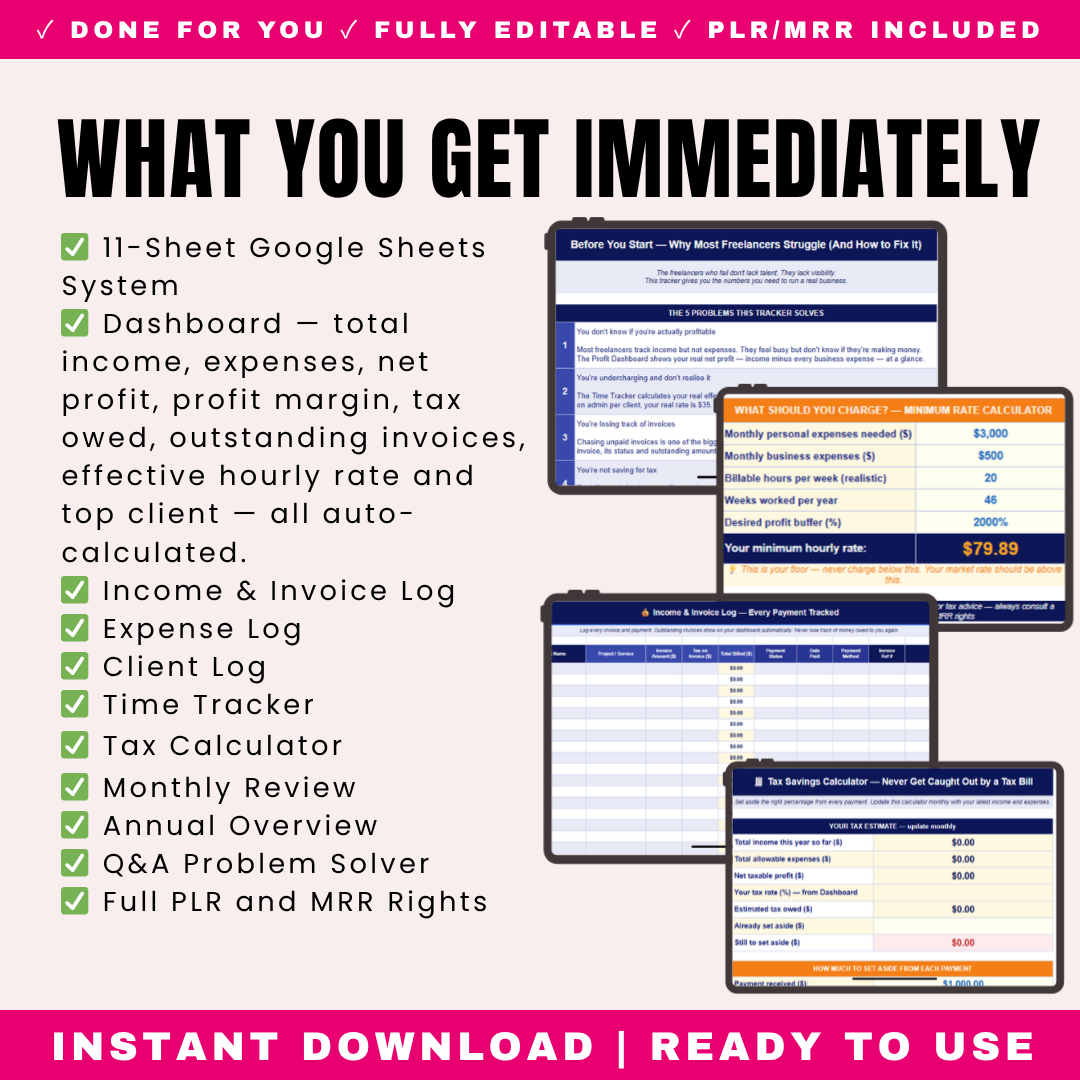 Freelancer Business Tracker PLR (auto calculating)