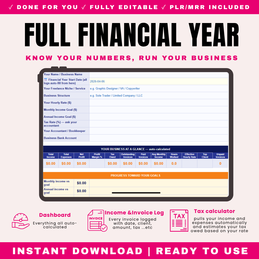 Freelancer Business Tracker PLR (auto calculating)