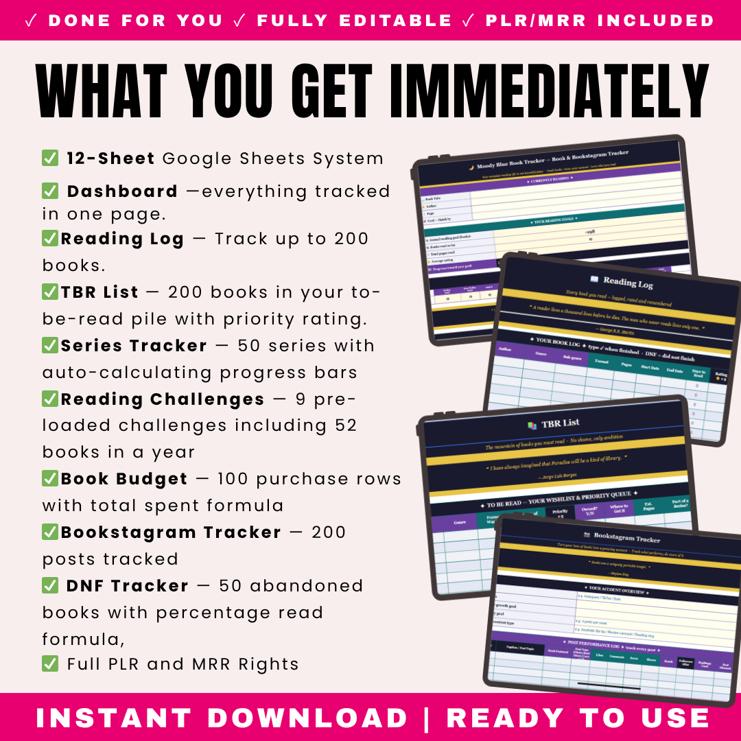 Moody Blue Book Tracker PLR